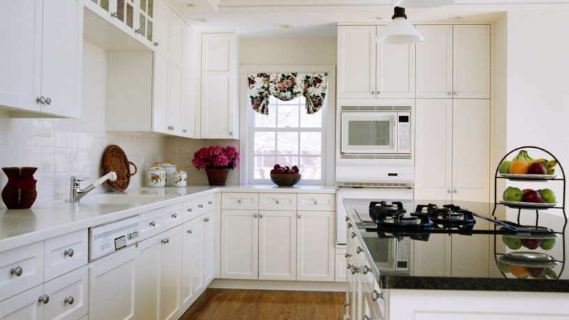 Simple white kitchen cabinets