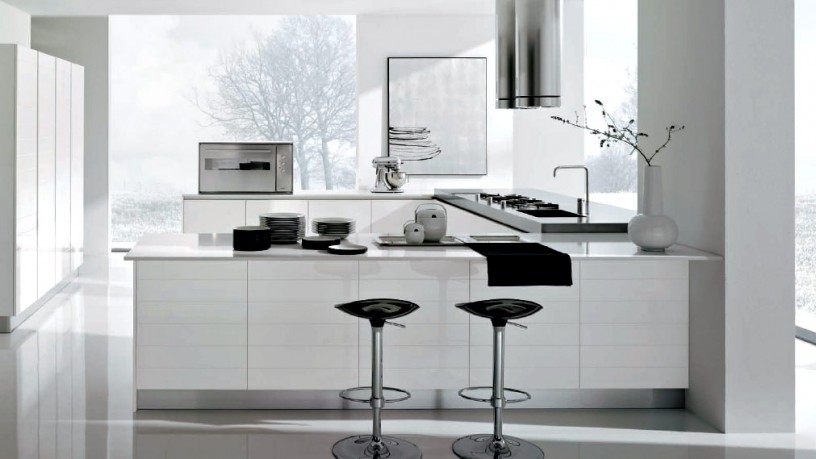 Modern white and chrome kitchen